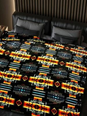 Patterned Black Reversible Royal Native Design Queen Blanket