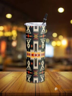 Patterned Black Tribe Design Native American Skinny Tumbler