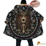 Patterned Blackfoot Bear Spirit Horn Button Long Fleece Windbreaker WCS