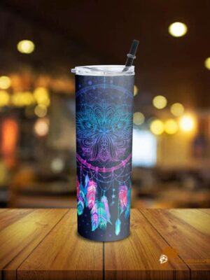 Patterned Blue Galaxy Dreamcatcher Native American Skinny Tumbler