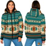 Patterned Blue Native Women's Padded Hooded Jacket