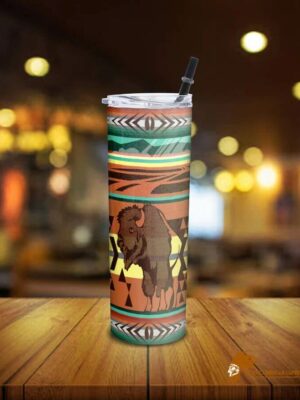 Patterned Brown Bison Native American Skinny Tumbler