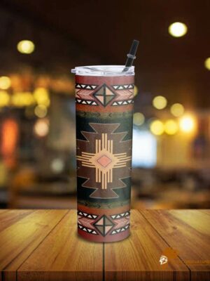 Patterned Brown Geometric Native American Skinny Tumbler