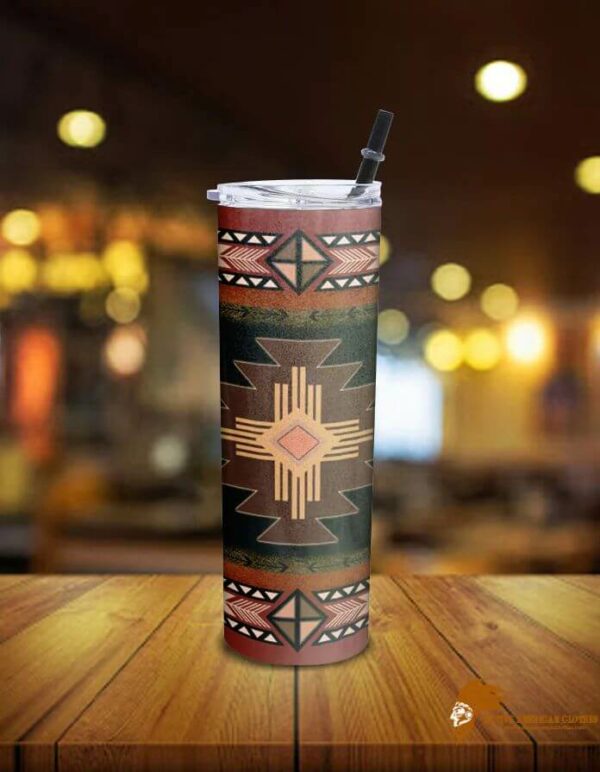 Patterned Brown Geometric Native American Skinny Tumbler