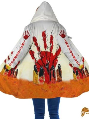 Patterned Indigenous Art Horn Button Long Fleece Windbreaker