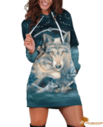 Patterned Lovely Wolves Hoodie Ribbon Dress