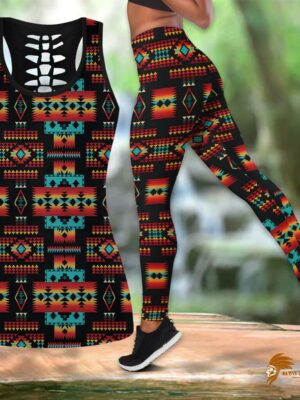 Patterned Native American Hollow Tanktop - Legging Set