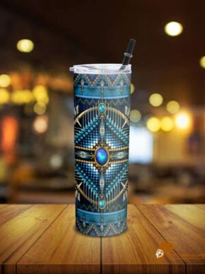 Patterned Naumaddic Arts Blue Native American Skinny Tumbler