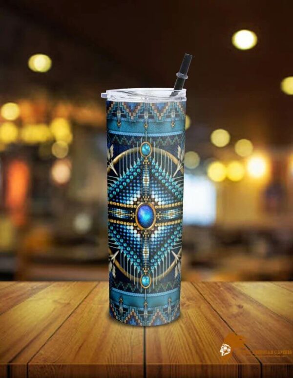 Patterned Naumaddic Arts Blue Native American Skinny Tumbler