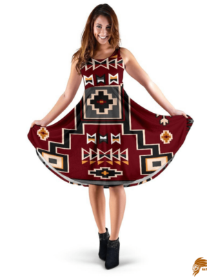 Patterned Red Native American 3D Dress