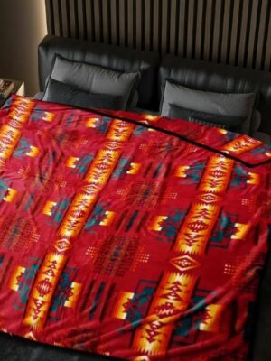 Patterned Reversible Red Native Design Queen Blanket