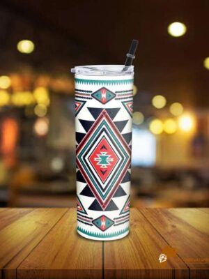 Patterned White Geometric Native American Skinny Tumbler