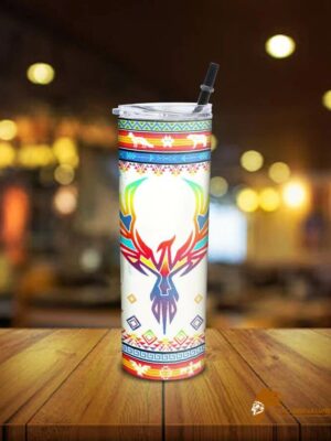 Patterned White Phoenix Rising Native American Skinny Tumbler