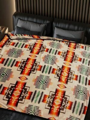 Patterned White Reversible Native Design Blanket