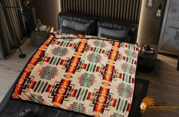 Patterned White Reversible Native Design Blanket