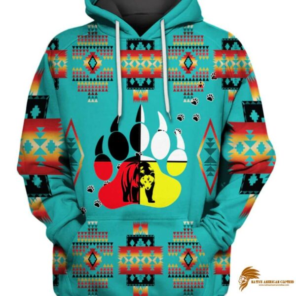 Plaid Bear Foot Pattern Turquoise 3D Hoodie