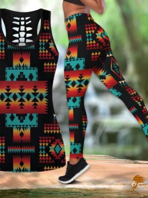 Plaid Black Native Tribes Pattern Tank Top and Legging Set