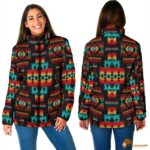 Plaid Black Native Tribes Pattern Women's Padded Jacket