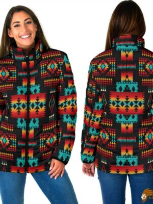 Plaid Black Native Tribes Pattern Women's Padded Jacket