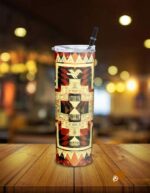 Plaid Brown Tribal Yellow Arrow Native American Skinny Tumbler