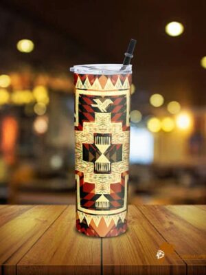 Plaid Brown Tribal Yellow Arrow Native American Skinny Tumbler