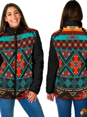 Plaid Dark Brown Red Pattern Women's Padded Jacket - New Arrival