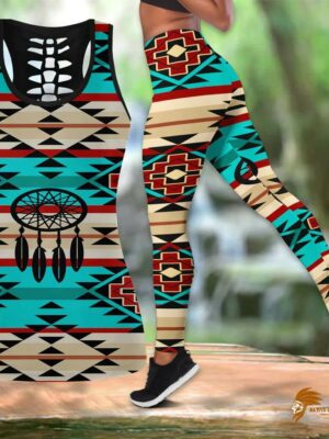 Plaid Native American Hollow Tank Top and Legging Set