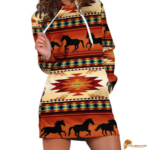 Plaid Native American Horse Pattern Hoodie Style Dress