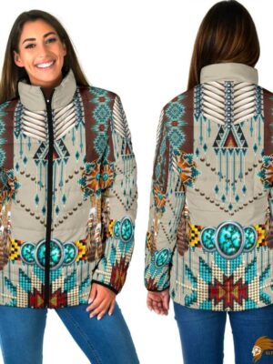 Plaid Turquoise Blue Pattern Breastplate Women's Padded Jacket