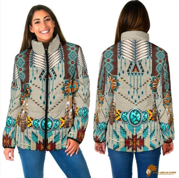 Plaid Turquoise Blue Pattern Breastplate Women's Padded Jacket