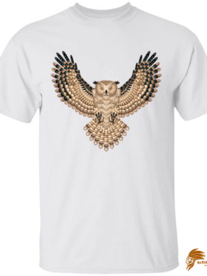 Printed Beadwork Great Horned Owl Style T-Shirt