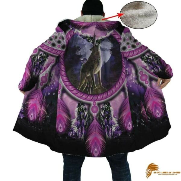 Purple Wolf Dreamcatcher Violet Horn Button Long Fleece Windbreaker WCS