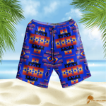 SHONAT024 Dark Blue Native Pattern Hawaiian Shorts