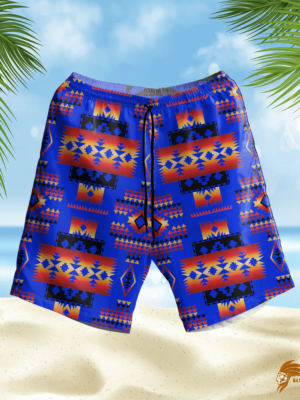 SHONAT024 Dark Blue Native Pattern Hawaiian Shorts