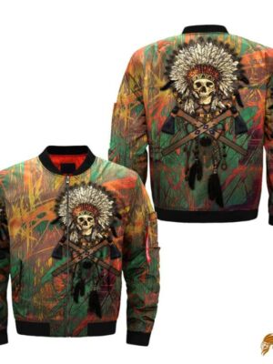 Skull Native American Art Print Bomber Coat