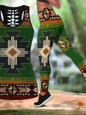 Southwest Green Symbol Native Tank Top and Leather Legging Set