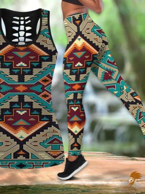 Stylish Native American Culture Patterned Tank Top and Legging Set