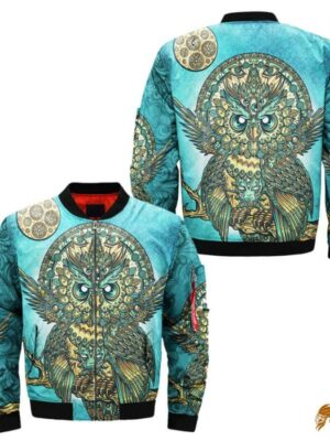 Stylish Native American Owl Print Bomber Jacket - Fashionable Outerwear Choice