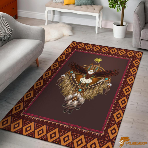 Sun Owl Dreamcatcher Native American Design Area Rug with Intricate Patterns