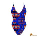 SWINAT005 Blue Native Tribes Pattern Native American Women’s One Piece High Cut Swimsuit