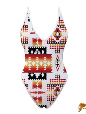 SWINAT006 White Tribes Pattern Native American Women’s One Piece High Cut Swimsuit