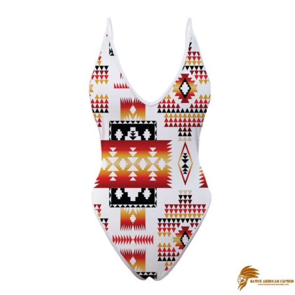 SWINAT006 White Tribes Pattern Native American Women’s One Piece High Cut Swimsuit