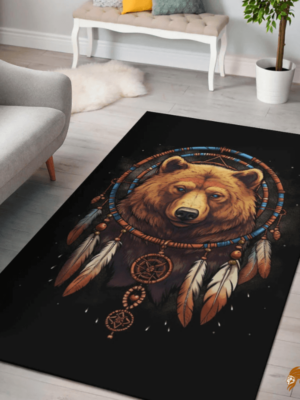 Symbolic Wolf Print Pattern Native Woven Area Rugs