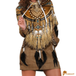 Traditional Native American Patterns Feathers Hoodie Dress