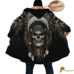 Traditional Skull Native Horn Button Long Fleece Windbreaker WCS