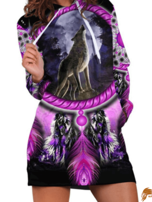 Trendy Purple Native Motifs Hoodie Dress