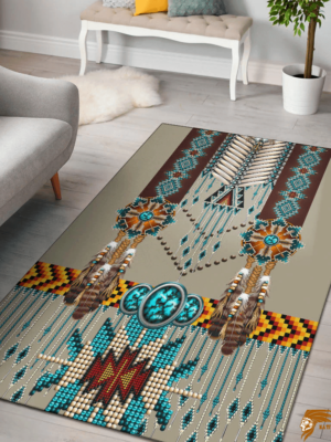 Turquoise Blue Pattern Breastplate Native American Design Floor Rug