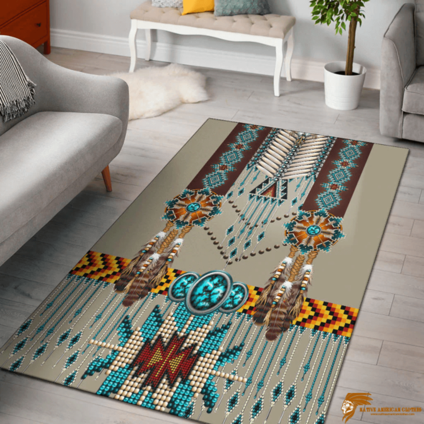 Turquoise Blue Pattern Breastplate Native American Design Floor Rug