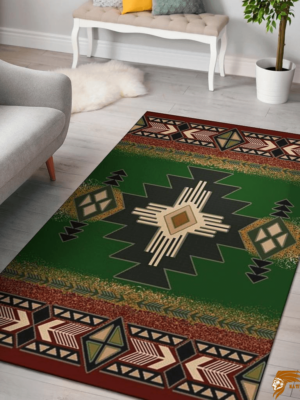 Vintage and Antique Green Indigenous Design Native American Pride Area Rug