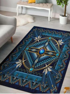 Vintage-Inspired Blue Native American Bath Rug by Naumaddic Arts